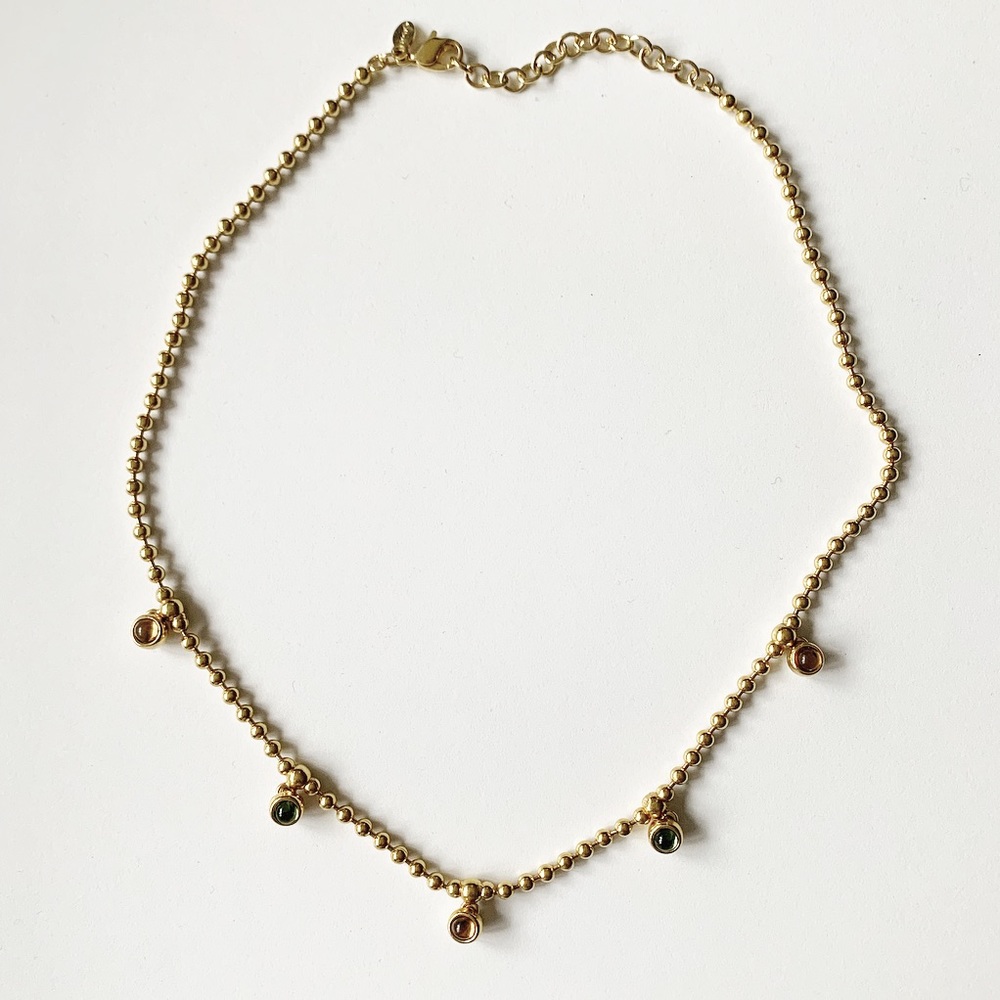 Vintage Monet gold & gemstone ball chain necklace